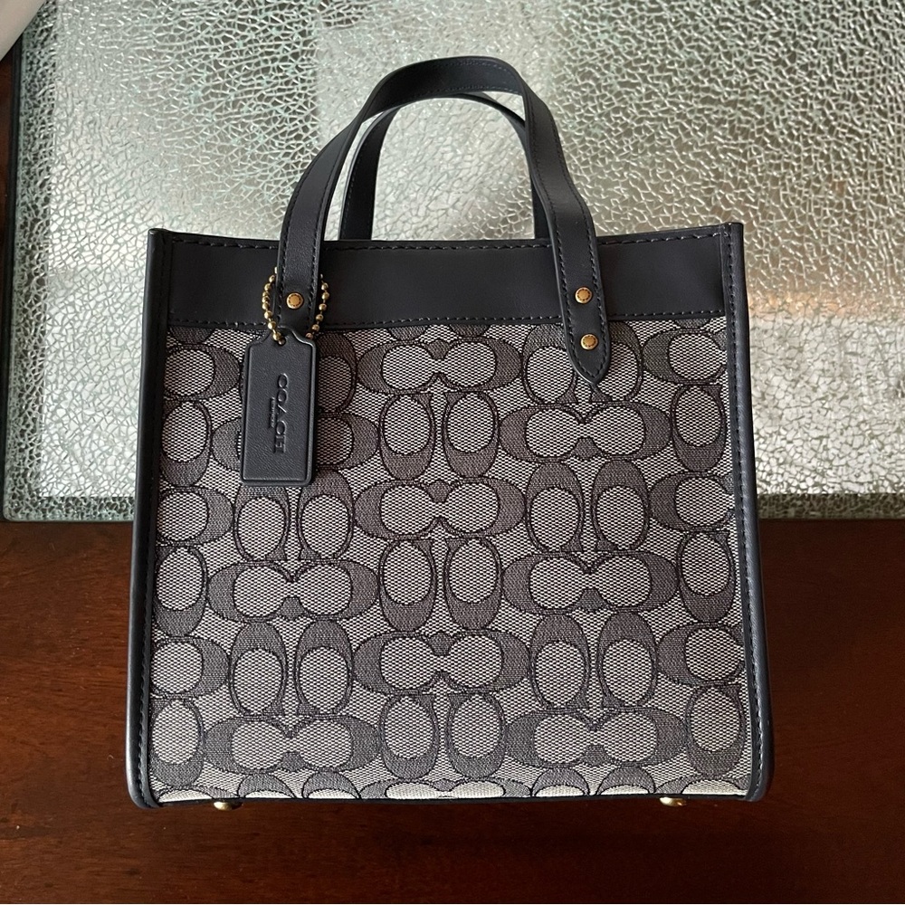 Coach Navy Blue Signature Jacquard Field Tote 22